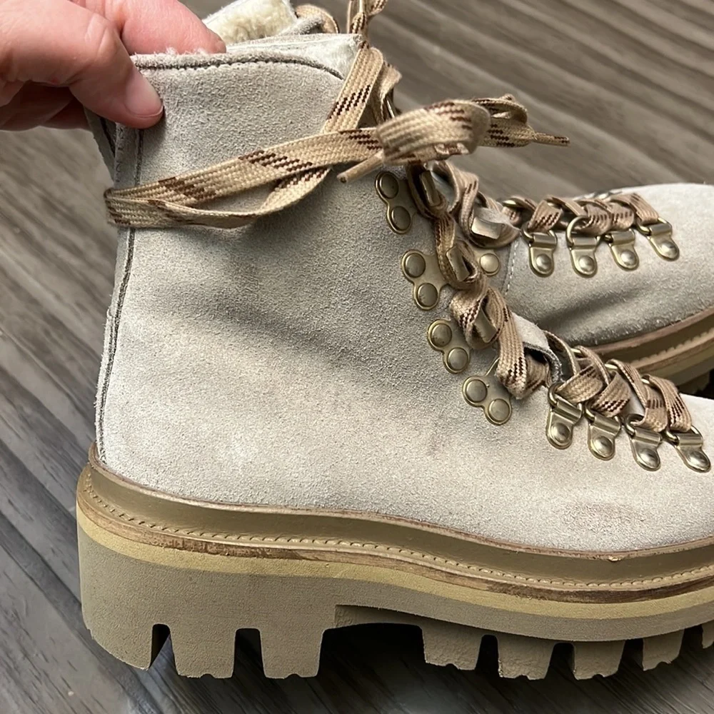 ALLSAINTS WANDA SUEDE COMBAT BOOTS SHEARLING LIND LUG SOLES SIZE 5
